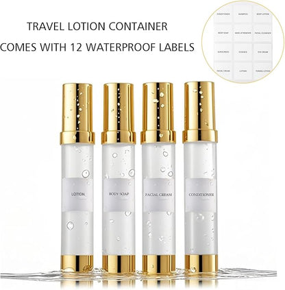 1oz travel bottles 30ml, 4 pcs,Golds clear travel bottles,Airless pump bottles,DIY travel bottle set cosmetic containers Included， Gift Box，With labels,refillable cosmetic containers