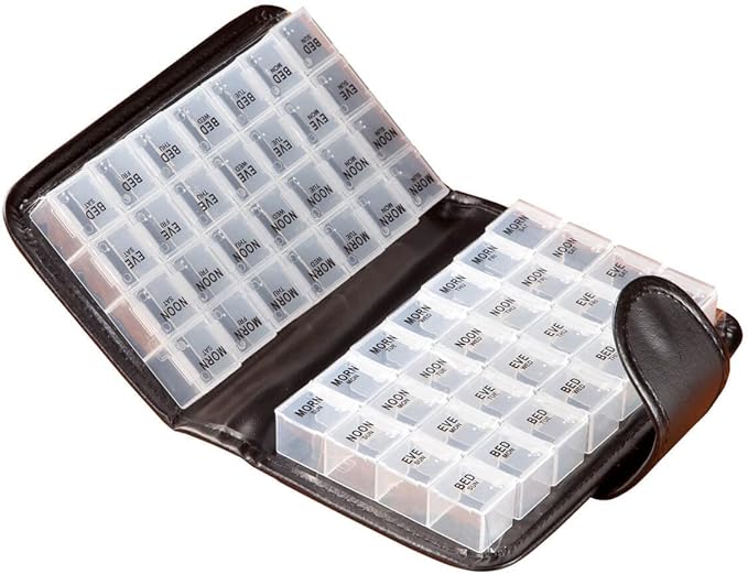 Easy Comforts 14 Day Pill Holder, Travel Case Medication Reminder Pill Box with Detachable Compartments, Lilac