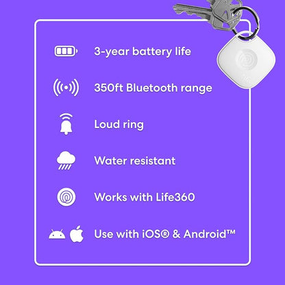 Tile by Life360 Mate - Bluetooth Tracker, Keys Finder and Item Locator for Keys, Bags and More. Phone Finder. Both iOS and Android Compatible. 2-Pack (Black/White)