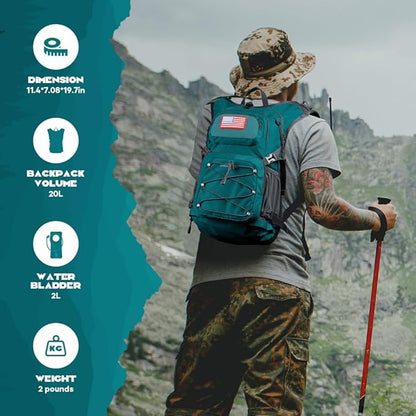 Maelstrom Hydration Hiking Backpack with 2L/3L Water Bladder, High Flow Bite Valve Camping Daypack Lightweight