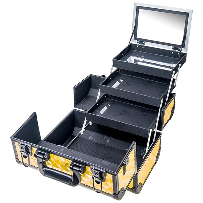 SHANY Premier Fantasy Professional Makeup Train Case Cosmetic Box Portable Makeup Case Organizer Jewelry storage with Locks, 3 Trays, Makeup Brush Holder and Cosmetics Mirror - NY Taxi