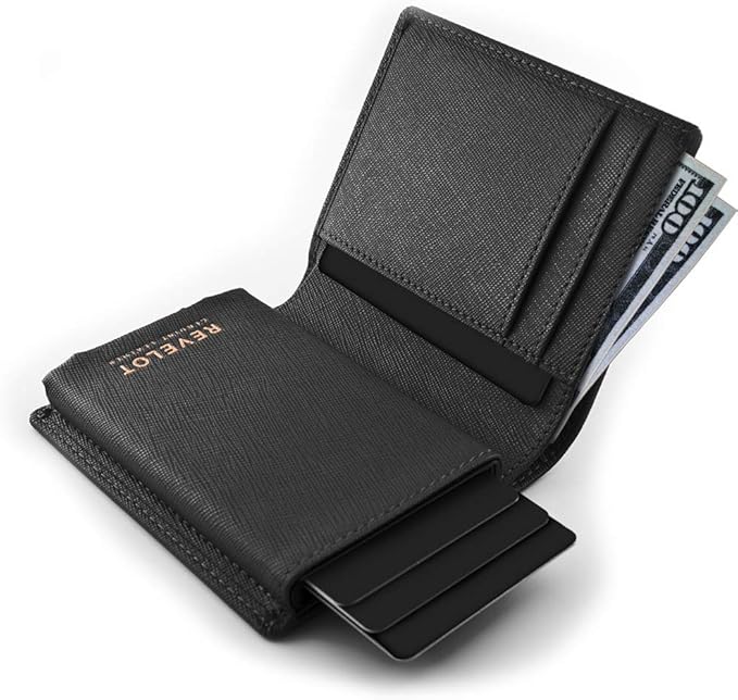 Revelot Cardholder Wallet/Genuine Leather with RFID Blocking / W1 (Black Saffiano)