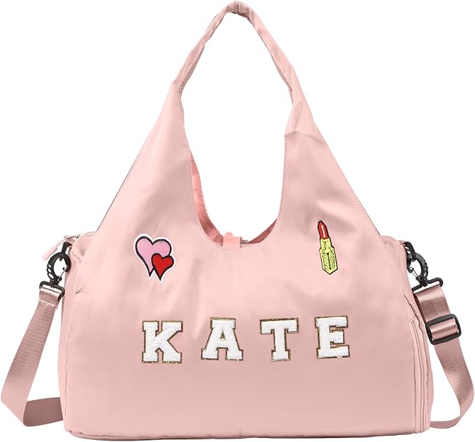 Personalized Duffel Bag Custom Sport Gym Travel Bags Embroidered Name Text Customized Dry Wet Separated Weekend Waterproof Bag for Women Men (C-Pink)