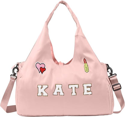 Personalized Duffel Bag Custom Sport Gym Travel Bags Embroidered Name Text Customized Dry Wet Separated Weekend Waterproof Bag for Women Men (C-Pink)