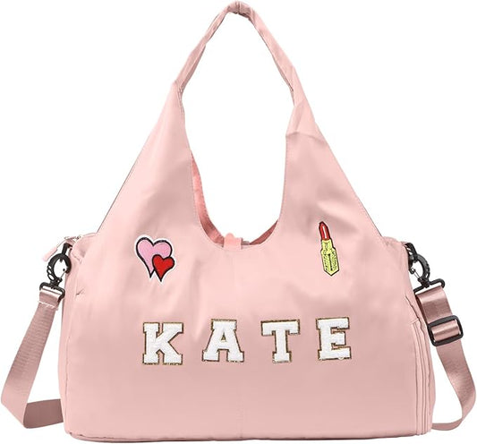 Personalized Duffel Bag Custom Sport Gym Travel Bags Embroidered Name Text Customized Dry Wet Separated Weekend Waterproof Bag for Women Men (C-Pink)