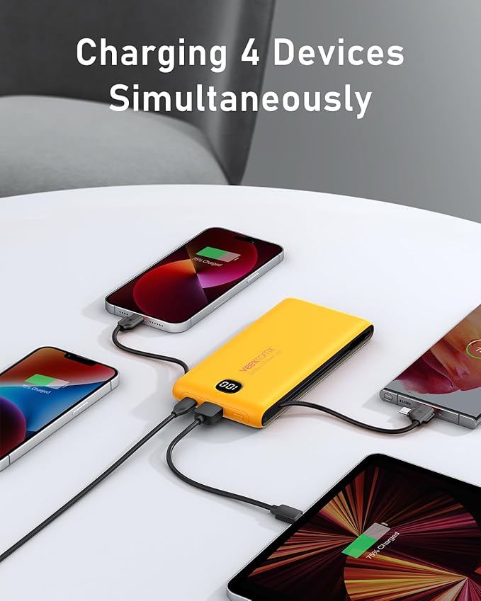 VEEKTOMX Portable Charger with Built in Cables 10000mAh, Power Bank for iPhone with Wall Plug, Travel Essential Fast Charging USB C Slim External Battery Pack for iPhone 17/16/15, Samsung, iPad, etc