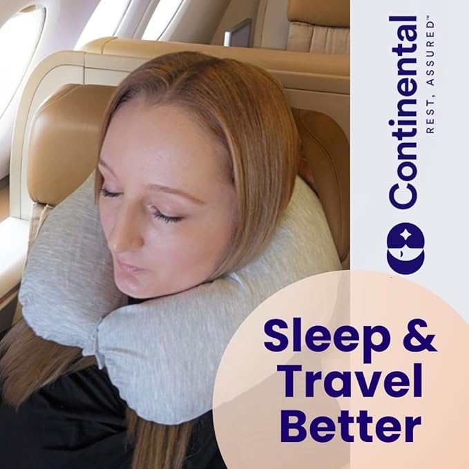 Continental Bedding - Travel Neck Pillow - U Shaped 13x11 Inch - Polyester Fill - Removable Gray Viscose Derived from Bamboo Cover in Travel Case