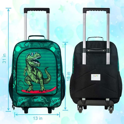 Kids Suitcase for Boys, Cute Dinosaur Rolling Luggage Wheels for Children Toddler (Green)