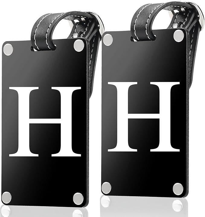 Premium 3-Layer Aluminum Luggage Tags by Fortuna - Easy to Claim, Laser-Engraved, Plastic-Free, and Eco-Friendly Luggage Tag Holders, 2-Pack, Black (H)