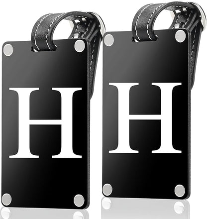 Premium 3-Layer Aluminum Luggage Tags by Fortuna - Easy to Claim, Laser-Engraved, Plastic-Free, and Eco-Friendly Luggage Tag Holders, 2-Pack, Black (H)