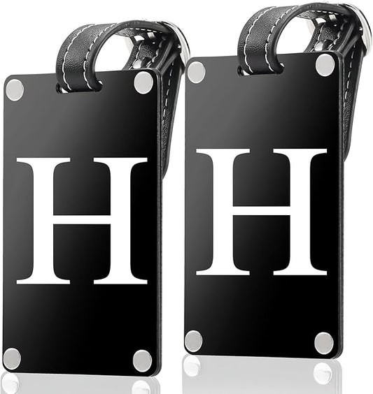 Premium 3-Layer Aluminum Luggage Tags by Fortuna - Easy to Claim, Laser-Engraved, Plastic-Free, and Eco-Friendly Luggage Tag Holders, 2-Pack, Black (H)