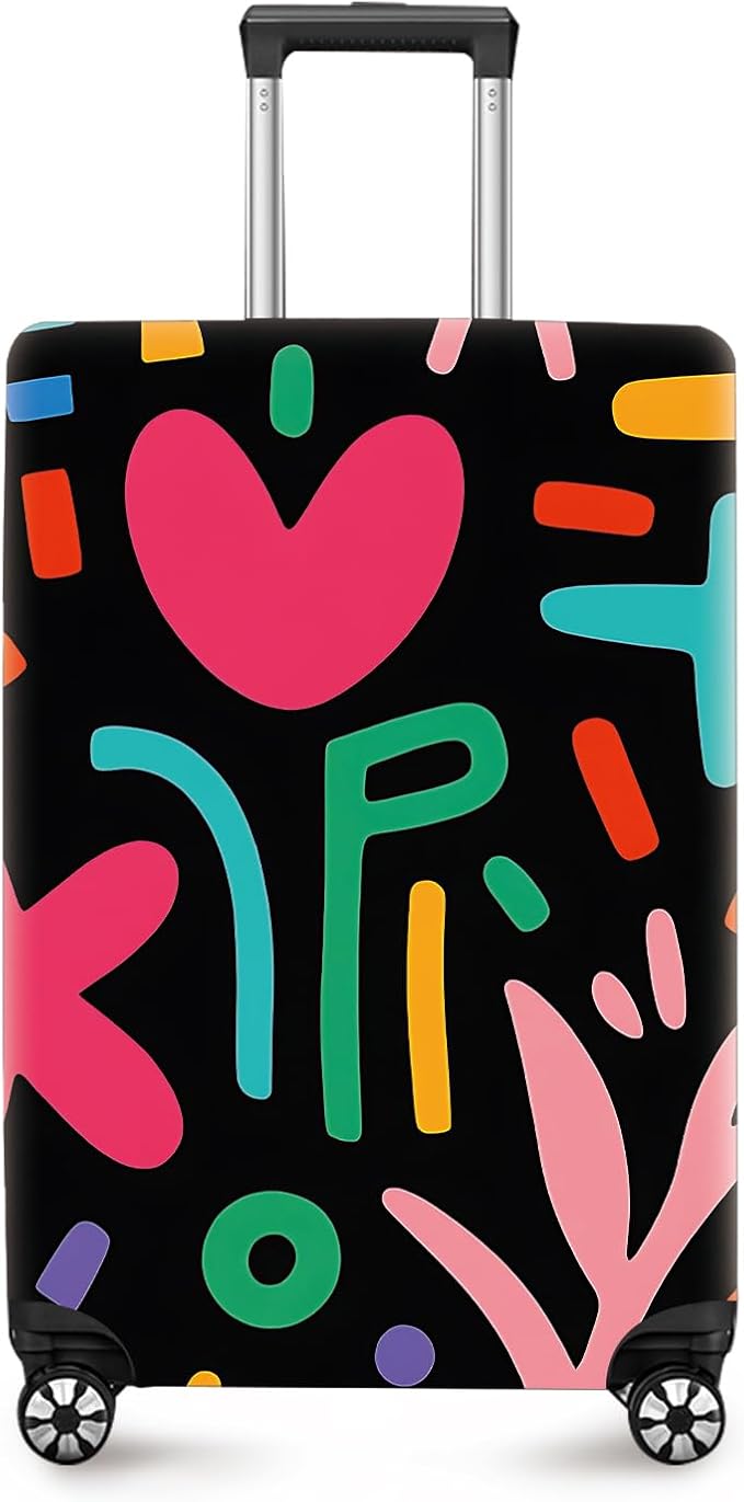 ANNA QUEEN Color Pop Abstract Luggage Cover, Modern Geometric Art Suitcase Protector, Stretchable Washable Travel Sleeve for 20-22 Inch Luggage