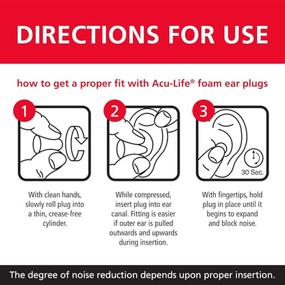 Acu-Life Foam Ear Plugs, 200 Pair for Sleeping, Snoring, Loud Noise, Traveling, Concerts, Construction, & Studying, NRR 32, Purple