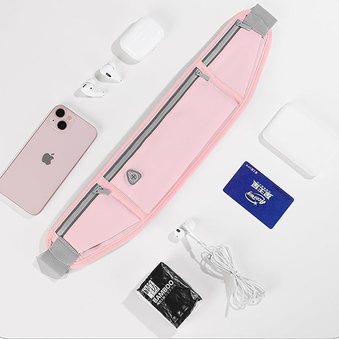 Slim phone Running Belt，Zipper Waterproof Running Waist Pack, Reflective Running Fanny Pack With 3 Separate pouch，Runner Belt for Slim Running Walking Cycling Camping Gym Light (grey)