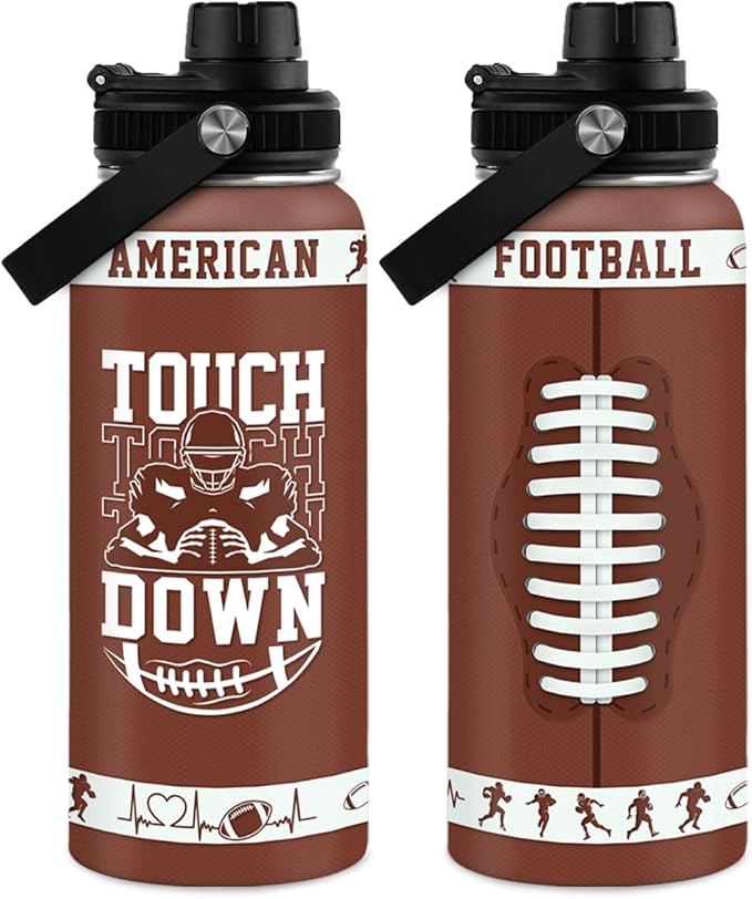 Football Water Bottle with Lid - 32oz Insulated Stainless Steel Sport Bottle - Gifts for Men Football Players Lovers Men