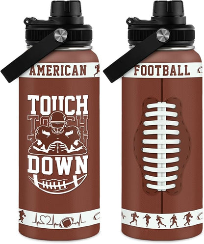 Football Water Bottle with Lid - 32oz Insulated Stainless Steel Sport Bottle - Gifts for Men Football Players Lovers Men
