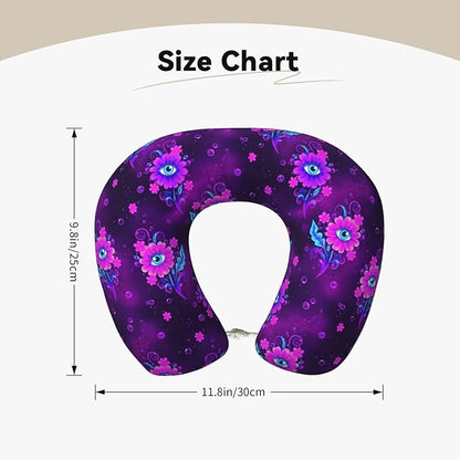 Travel Neck Pillows for Sleeping Rest Car Airplanes Trippy Eyes Flower, Memory Foam with Removable Breathable Zipper Cover Washable for Men Women