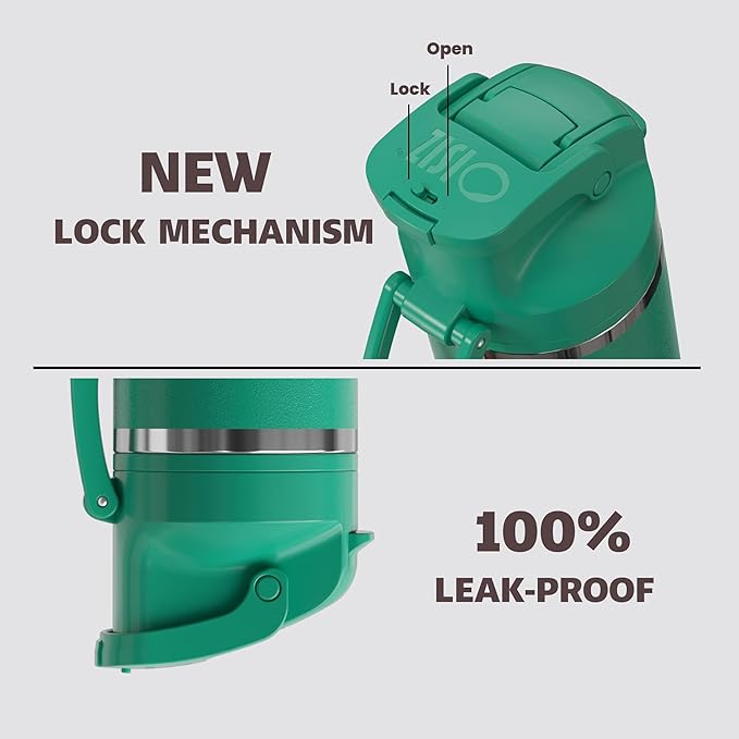 OISIZ Insulated Water Bottle 24 oz with 2 in 1 Spout and Straw Lid,One Click Safety Lock,100% Leakproof,Keep Cold 24H,Vacuum Stainless Steel Water Bottle for School,Travel and Sports,Dishwasher Safe