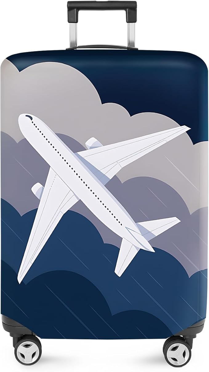 ANNA QUEEN Airplane Flight Luggage Cover, Dynamic Flight & Clouds Design, Stretchable, Washable Travel Sleeve for 20-34 Inch Luggage