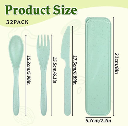 32 Sets Reusable Travel Utensils Set with Case, Portable Natural Wheat Straw Fork Spoons Knife Camping Cutlery, Lunch Box Tableware for Travel Picnic Camping Utensils, 8 colors