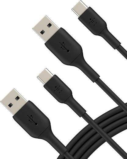 Belkin BoostCharge USB-C Cable to USB-A Cable (2M/6.6ft) for iPhone 16, iPhone 16 Pro, Samsung Galaxy S25, S24, Pixel 9, iPad Pro, Nintendo Switch 2, Carplay & More - Black (2-Pack)