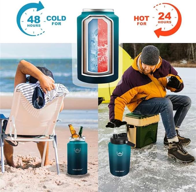 NATURE PIONEOR One Gallon Water Bottle Insulated - Large Double Vacuum Stainless Steel 128 oz Water Bottle with Holder/Carrier, 1 Gallon Water Jug,128oz, Wide Mouth