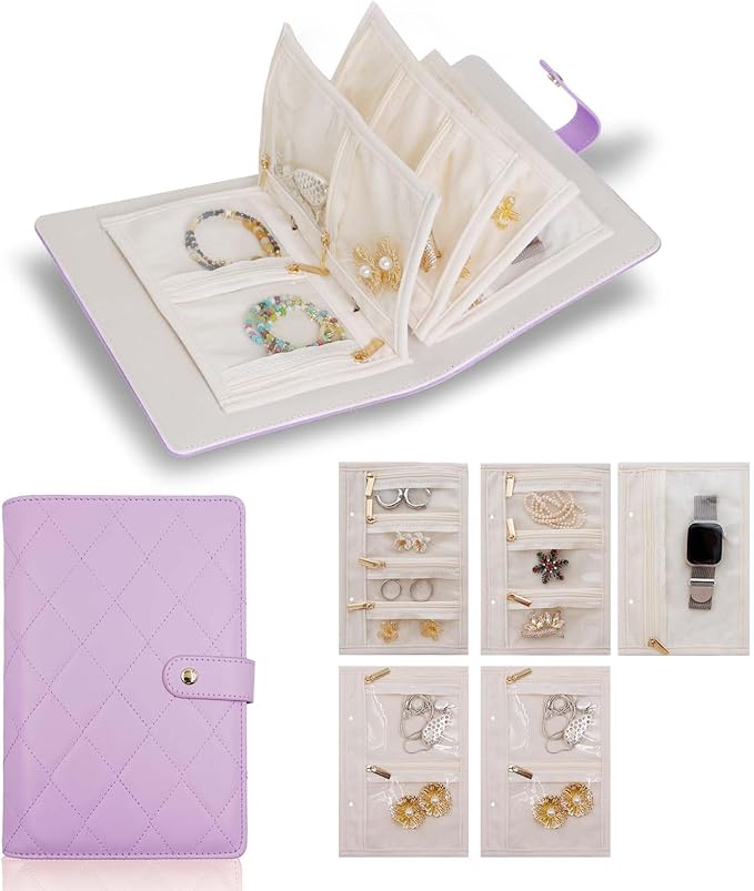 Travel Jewelry Organizer Case ， Portable Jewelry Organizers Storage Book, Compact Jewelry Roll for Earrings, Rings, Necklaces - Perfect Jewelry Travel Bag for Women