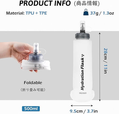 TRIWONDER TPU Collapsible Flask BPA-Free Soft Folding Water Bottles for Hydration Pack - Ideal for Running Hiking Cycling Climbing (500ml/16.9oz - White - Pack of 2)