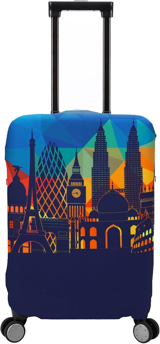 Travel Luggage Cover Protector Washable Suitcase Cover Fits 27-30 Inch Luggage (L,Blue,Landmark)