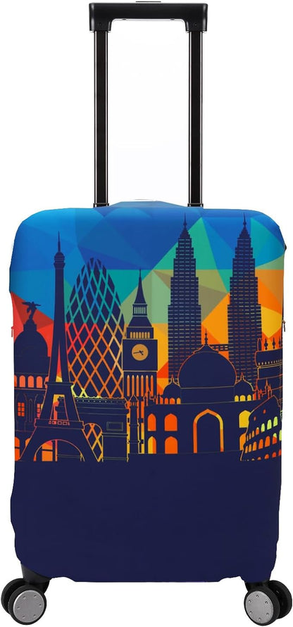 Travel Luggage Cover Protector Washable Suitcase Cover Fits 31-32 Inch Luggage (XL,Blue,Landmark)