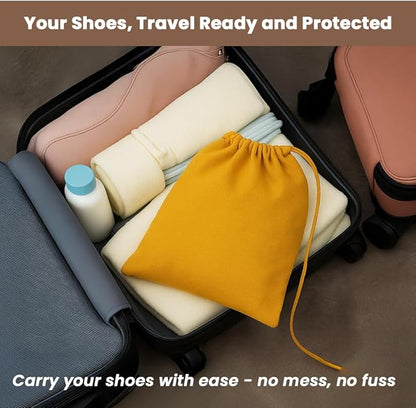 LFH Cotton Rich Shoe Storage Bags with Drawstring, Dustproof Breathable Reusable Organizer, Perfect For Travel, Dorm, Hotel, College, Gym, Easy to Carry, Machine Washable 8"x17" (Pack of 6) - Golden