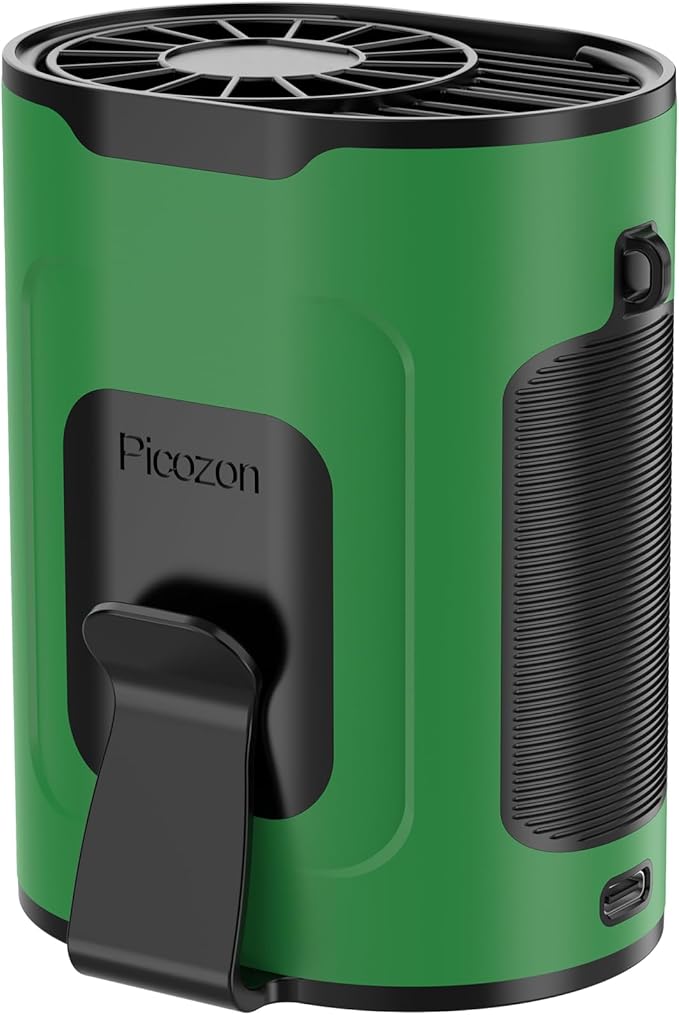 Picozon Portable Smart AI Fan, 9000 RPM Strong Airflow, Rechargeable 4 Speeds Hands-free Wearable Waist Clip Necklace Fan with 20H Non-Stop Cooling System for Outdoor, Hiking Jobsite Camping - Green