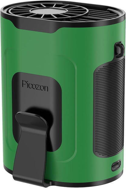 Picozon Portable Smart AI Fan, 9000 RPM Strong Airflow, Rechargeable 4 Speeds Hands-free Wearable Waist Clip Necklace Fan with 20H Non-Stop Cooling System for Outdoor, Hiking Jobsite Camping - Green