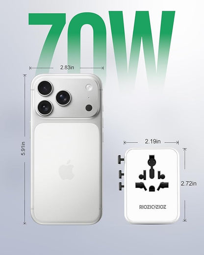 70W Universal Travel Plug Adapter,7-Port PD&QC Fast Charging Power Adapter(2AC&2USB-A&3USB-C),Worldwide Outlet Wall Charger for USA/EU/UK/AUS Over 200 Countries-Type C/A/G/I