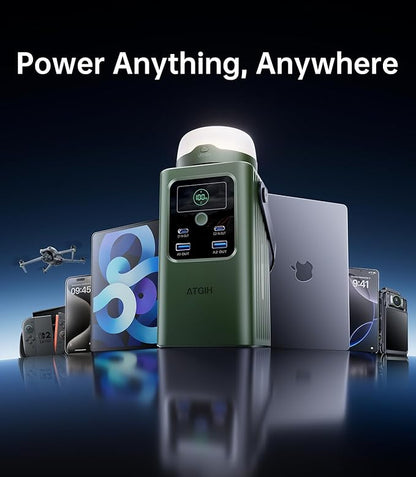 Camping Portable Power Station 198.4Wh (62000mAh), [Top Safety] 100W Fast Charging Power Bank with LiFePO4 Battery, Small Generator with Detachable Light for Travel Home Backup Outdoor Emergency