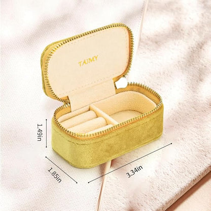 TAIMY Small Travel Jewelry Case, Mini Tiny Plush Velvet Jewelry Box for Women and Girls, Pocket Size Jewelry holder organizer for Rings Earrings and Small Items(Yellow)