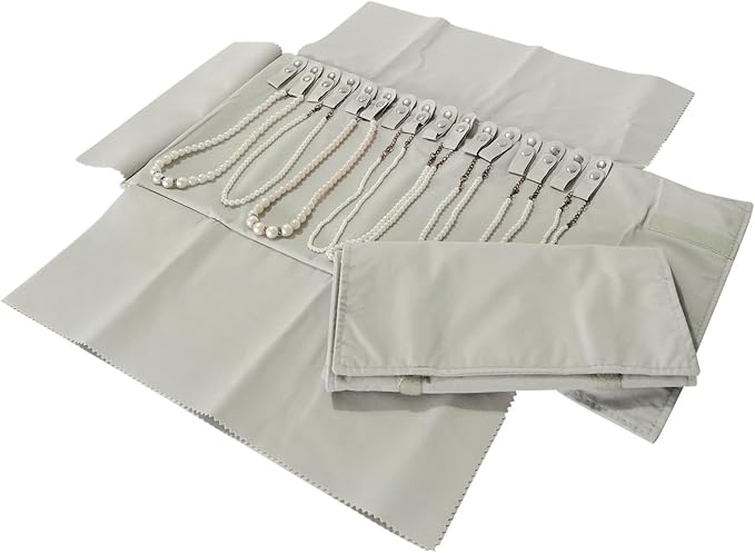 Jewelry Roll Organizer for 16 Necklaces 55cm x 29cm Necklace Organizer Ideal for Travel and Storage (Beige)