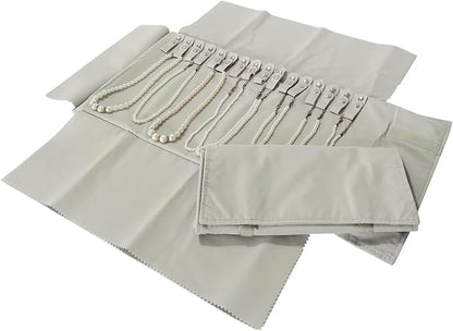 Jewelry Roll Organizer for 16 Necklaces 55cm x 29cm Necklace Organizer Ideal for Travel and Storage (Beige)