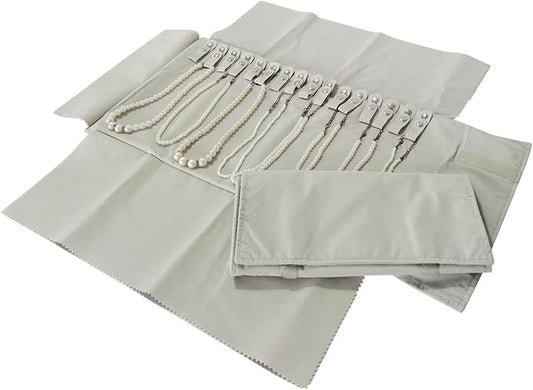 Jewelry Roll Organizer for 16 Necklaces 55cm x 29cm Necklace Organizer Ideal for Travel and Storage (Beige)