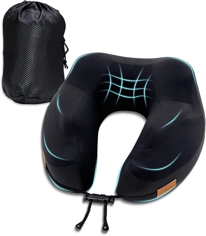 Travel Pillow for Airplane, Memory Foam Airplane Neck Pillow for Long Flight Sleeping, Soft, Comfort Portable Travel Neck Pillow for Flight, Drive, Work, Rest, with Storage Bag