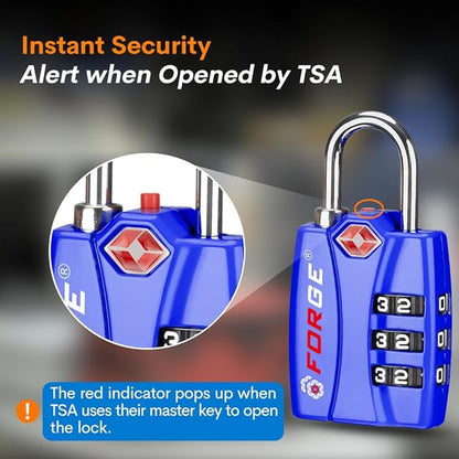 Forge TSA Locks 2 Pack - Open Alert Indicator, Alloy Body and Hardened Steel Shackle with Re-settable 3-Digit Combination