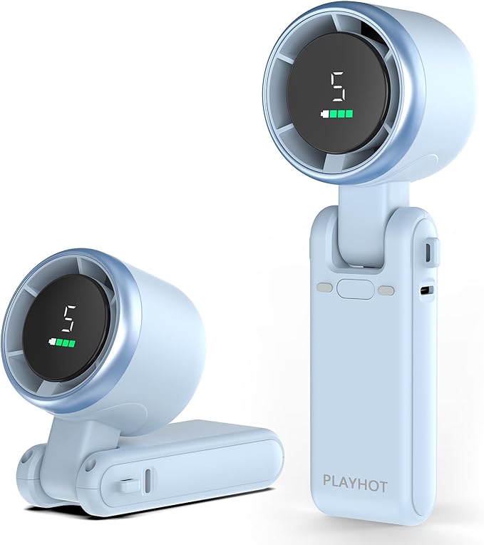 Portable Handheld Turbo Fan, 5-Speed Personal Fans, 5000mAh Rechargeable Fans Up to 12 Hours, Weight only 0.6lb Small Fan, Hand/Neck/Desk Fan 3 IN 1, Beach Vacation Essentials(Blue)