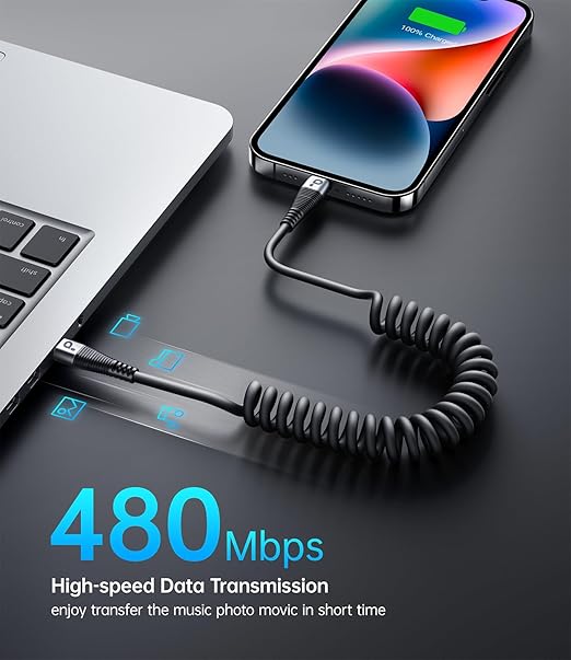 USB Type C to Lightning Cable 3FT 2Pack, Coiled iPhone Charger Fast Charging for Car [Apple MFi Certified] Short USBC iPhone Cord Compatible with iPhone14/13/12/11 Pro Max/XS MAX/8/Plus/iPad/CarPlay