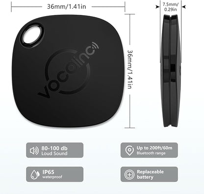 [Apple MFi Certified] VOCOlinc Air Tracker Tags 2 Pack Black, Item Finder Work with Apple Find My APP (iOS Only,Not for Android), Smart Locator for Key/Luggage Suitcases/Bag/Wallet,Replaceable Battery