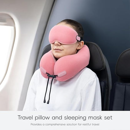 Neck Pillow for Travel Memory Foam Design Models Pillows with Zero Eye Pressure 3D Eye Mask and Compact Bag Traveling Essentials Plane Car Flight Rest Sleeping Use Adult, Pink