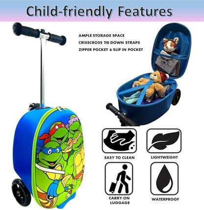 Fast Forward Kid’s Licensed 18" Ride-On Suitcase Scooter - Lightweight Carry-On Foldable Scooter Luggage