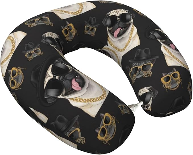 Neck Pillow Memory Foam Travel Pillows Comfortable for Airplane Flight Car Travel Office Nap and Sleeping, Funny Cushion for Head Shoulder It's Pug Life