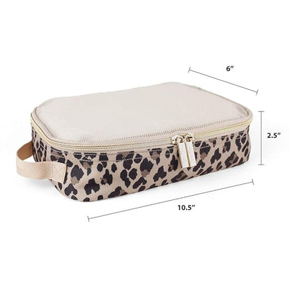 Itzy Ritzy Packing Cubes For Travel – Set of 3 Packing Cubes or Travel Organizers; Each Cube Features a Mesh Top, Double Zippers and a Fabric Handle (Leopard)