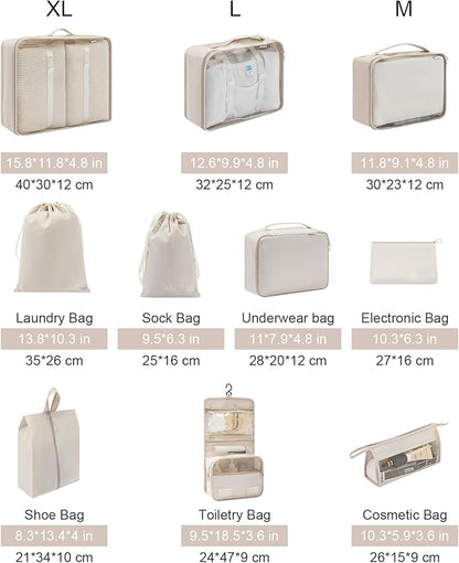 Travel Packing Cube Luggage Organizer - Travel Essential Accessory for Suitcase Lightweight Durable Toiletry Cosmetic Laundry Shoe Compression Carry on Storage Large Bag 10 set