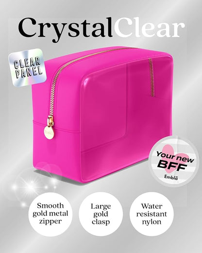 Clear Cosmetic Bags Set of 3, Mini Small Large Makeup Bags For Women Clear Pouch Cosmetics Cases Zipper Cute Pouches Make Up Travel Toiletry Essentials Preppy Purse Organizer Makeup Cases, Fuchsia